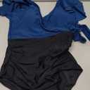 Blooming Jelly Women's Tummy Control Swimsuits Slimming One Piece Bathing Suit Ruffle Wrap V Neck Swimwear (Large, Blue and Black)