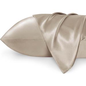 Bedsure Satin Pillowcases, Similar to Silk Pillow Cases Queen Size Set of 2, Pillow Case for Sleeping Women with Envelope Closure, Gifts for Women Men, Khaki, 20x30 Inches (11 - Taupe)
