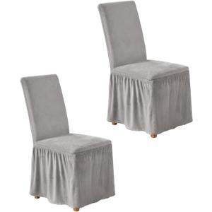 NICEEC Spandex Chair Covers for Dining Chairs Covers Set of 2 Removable Dining Room Chair Covers with Skirt Parson Chair Slipcovers Washable Chair Protector for Kitchen Wedding Party(Light Grey)