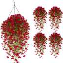 Artificial Hanging Flowers, Imitation Silk Wisteria Vines, Suitable for Indoor and Outdoor Decorations on porches, patios, and Balcony Gardens (4Pcs, red)