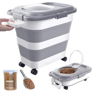 25-28 Lbs Dog Food Storage Container with Handle, Collapsible Dog Food Container with Airtight Lids, Wheels, Large Pet food storage Container for Dog Cat,Dog Food Scoop,Small Container
