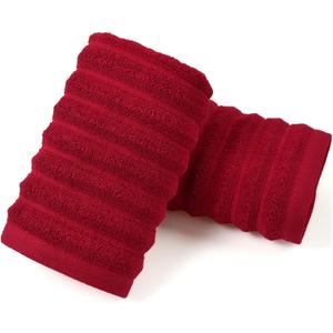 Jacquotha Red Hand Towels for Bathroom Ribbed - Set of 2, Decorative Cotton Textured Towels, 13x29 Inches, Red