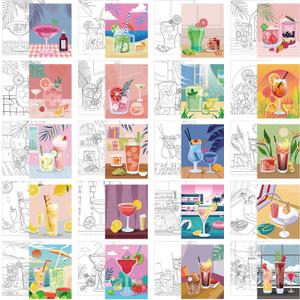 Sherr 20 Pcs Stretched Pre Drawn Canvas Afro Queen Black Art for Painting for Adults Outline Pre Drawn Stretched Cotton Canvas to Paint Party Set, 8 x 10'' (Cocktail)