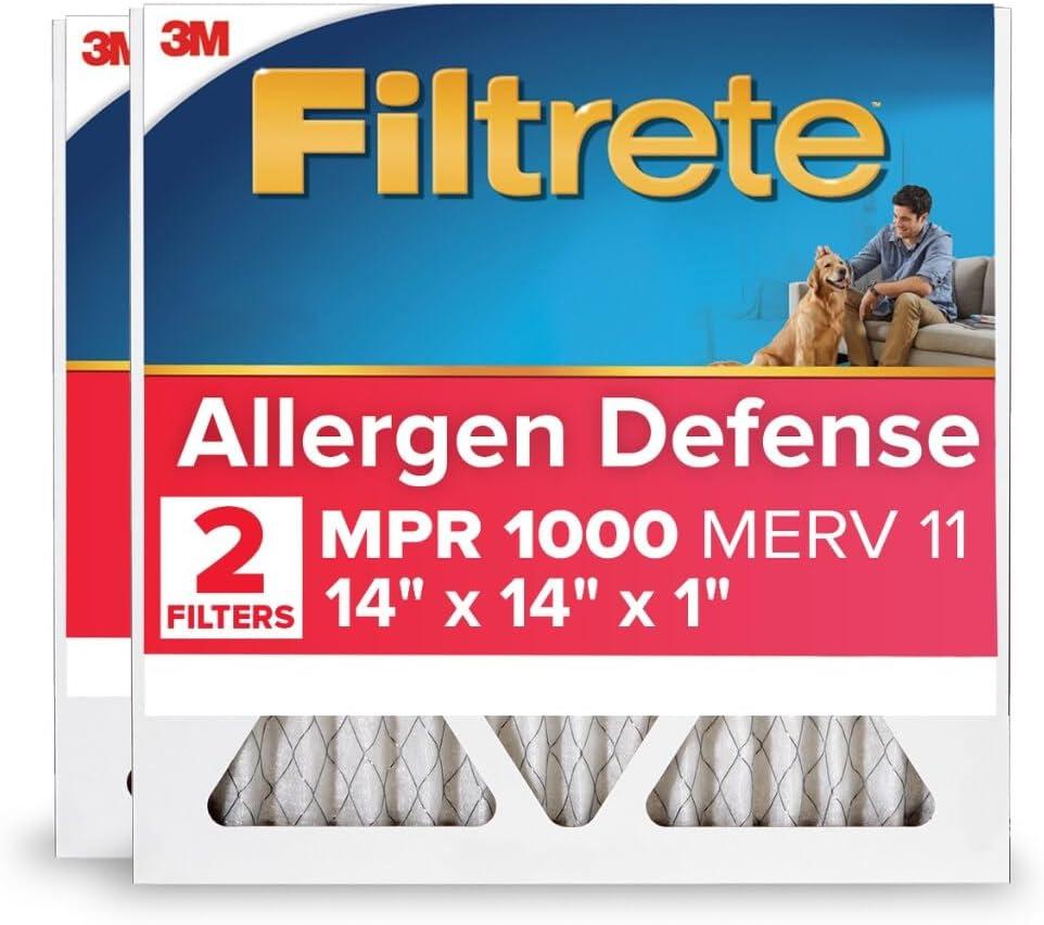 Filtrete 14x14x1 AC Furnace Air Filter, MERV 11, MPR 1000, Micro Allergen Defense, 3-Month Pleated 1-Inch Electrostatic Air Cleaning Filter, 2 Pack (Actual Size 13.81 x 13.81 x 0.81 in)
