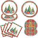 60Pcs Christmas Tree Plaid Party Supplies  9 Inch & 7 Inch Paper Plates and Napkins, Red Green Plaid with Christmas Tree, Gift & Golden Star Design for Holiday, Dinner, Winter Party, Serve 20 (Twinkling Christmas Wishes)