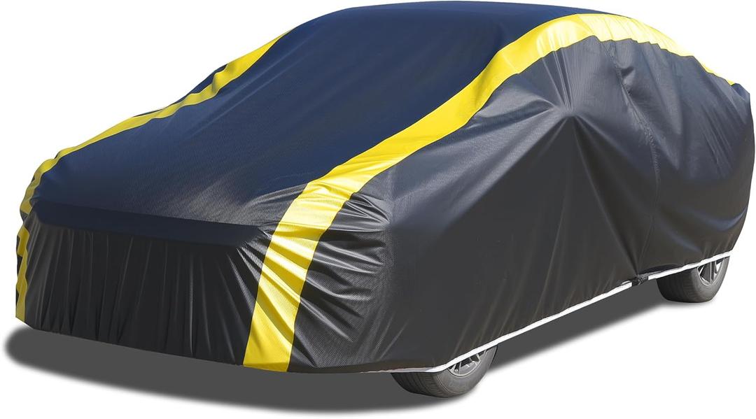 DINGHAO Car Cover Waterproof All Weather with Hot Stitching for Automobiles,6 Layers Outdoor Full Exterior Cover Sun UV Rain Snow Wind Protection Fit for 201"(201 * 75 * 59 inch) Sedan (Yellow)