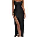 Memoriesea Women's Sexy Spaghetti Strap Bodycon Cowl Neck Party Cocktail Maxi Dress (Black,Large) 