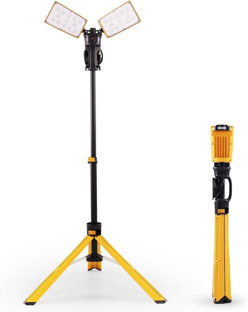 LUTEC Upgraded 6290Pro 15000 Lumen 105 Watt Dual-Head LED Work Light with Telescoping Tripod, Work Light with Stand Rotating Waterproof Lamps and 8 Ft 3-Prong Power Cord (Pro-15000LM)