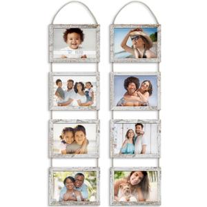 Icona Bay - 5x7 Wall Hanging Picture Frames Collage with 8 Openings - Distressed White, 2 Pack - Casual Style Engineered Wood Frames - Wall Mount Only - Bliss Collection