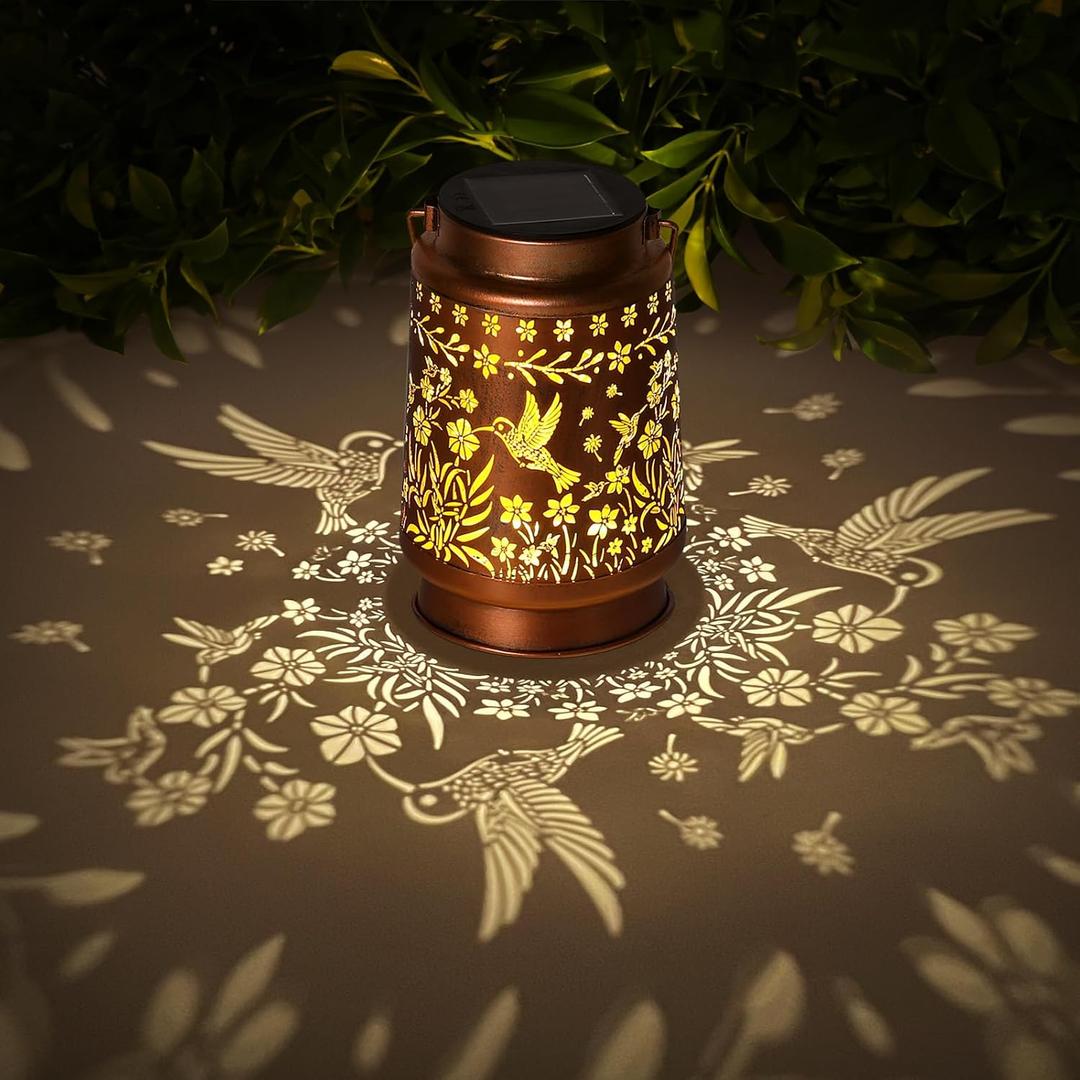 2 x Hummingbird Solar Lanterns Outdoor Waterproof,Garden Decor Metal Hanging Decorative Solar Lights,Mothers Day Gifts,Birthday Gifts for Women Mom GrandmaGardening Gifts for Yard, Patio, Lawn, Tabletop