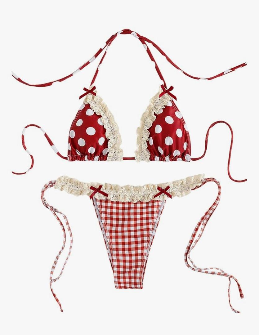 MakeMeChic Women's Halter Tie Side High Cut Triangle Bikini Set Bathing Suit S