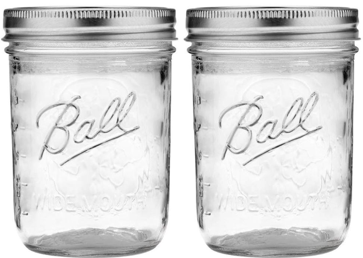 Wide Mouth Glass Mason Jars 16 oz, 5 Pack Glass Canning Jars with Metal Airtight Lids and Bands and Measurement Marks, for Canning, Preserving, Overnight Oats, Jam, Jelly, Food Storage, DIY etc
