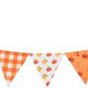 Fall Banner Garland – Autumn Triangle Flag Bunting with Plaid, Pumpkin & Maple Leaf Designs – Cardstock Thanksgiving Decorations for Fall Birthday, Harvest & Party Supplies