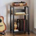 Small Side Table, 3 Tier Moveable Small End Table, Record Player Stand with Records Shelf, Tall Nightstand for Bedroom, Living Room, Sofa, Office, Bathroom (Vintage Brown)