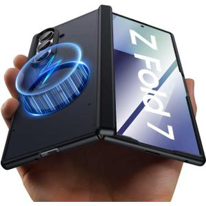 oupeigar for Samsung Galaxy Z Fold 7 Case Magnetic with Screen Protector, Fit for Magsafe, Hinge Protection, Skin Feel Ultra Thin Stylish Translucent Matte PC, Shockproof Cover for Z Fold 7-Black