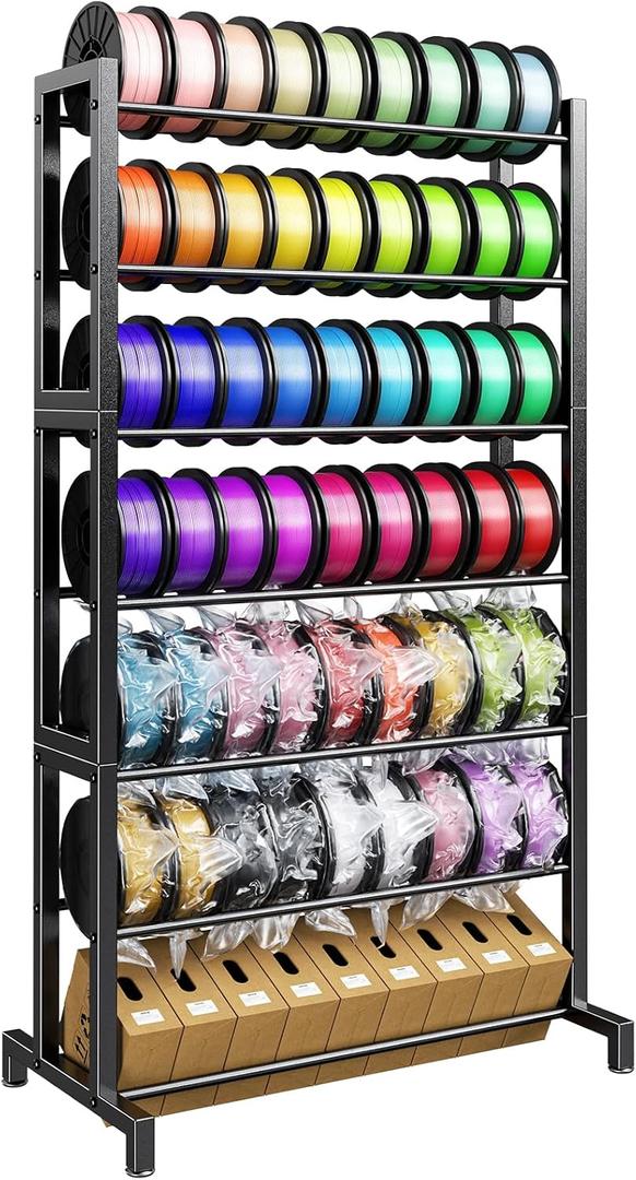POKIPO 3D Printer Filament Storage Rack 7-Tier, Heavy Duty Large Capacity Filament Organizer Holds up to 63 Spools, Multi-Layer 3D Printing Rolls Shelf for Home, Office Workshop, School (Shelf Only)