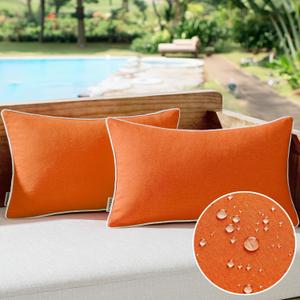 MIULEE Pack of 2 Outdoor Waterproof Throw Pillow Covers Decorative Farmhouse Linen Pillow Covers Solid Color Couch Pillow Covers for Patio Tent Bed Balcony Couch Sofa Living Room 12x20 Inch Orange