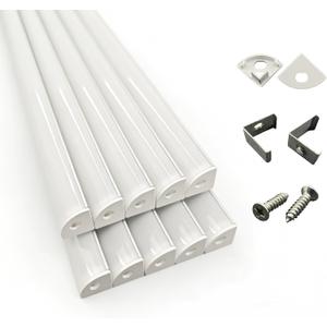 10-Pack 1.64ft / 0.5m VShape LED Aluminum Channel Kit with Milky Cover, End Caps and Mounting Clips, Suitable for 812mm Wide LED Strip Lights