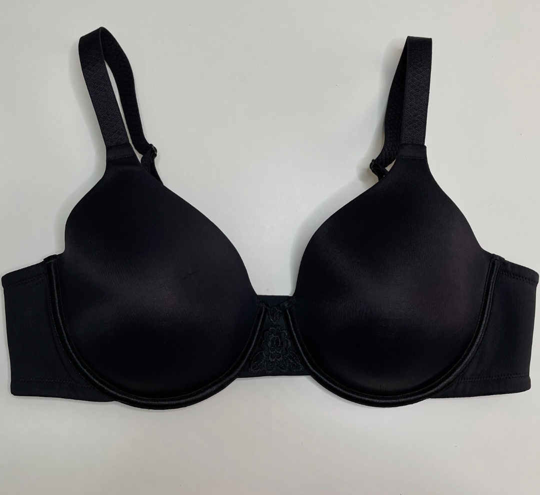 Vanity Fair Beauty Back Bra Underwire Black Satin Padded Adjustable 36DD