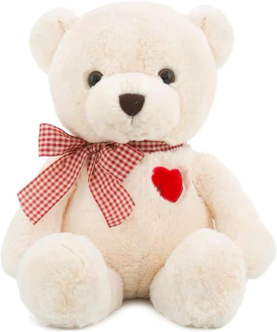 11.4 Small Teddy Bear with Heart Cute White Teddy Bear Stuffed Animals Soft Stuffed Bear Plush Bear Plushie Toys Gifts for Girlfriend Boyfriend Kid (11.4IN)