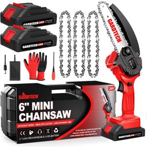 GARDTECH Mini Chainsaw 6 Inch, Cordless Portable Electric Chain Saw, Handheld Electric Chainsaws with Upgraded 4 Chains 2 Batteries Good for Olders, DIYer, Gardeners Continuously 2 Hours Work