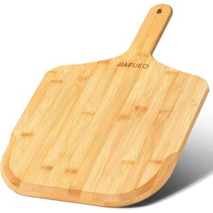 Pizza Peel 12 inch, Bamboo Pizza Paddle Spatula - Wooden Serving Board, Oven Accessory for Baking Homemade, Wood Cutting Board for Cheese Bread Fruit Vegetables, 17.5"L x 12"W