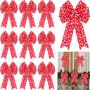 Zeyune 10 Pcs Mother's Day Wreath Bows Large Red Tree Topper Bow Heart Premade Ornament for Mother's Day Wreath Decorative for Spring Wedding Birthday Party Indoor Outdoor Home Decor