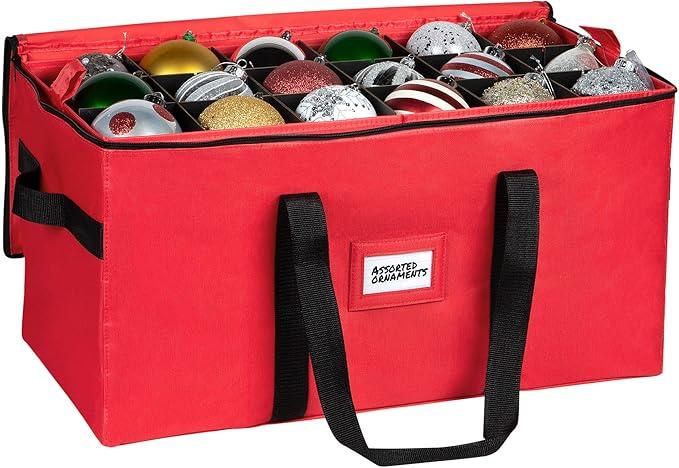 Christmas Ornament Storage Container,Box Stores Up to 54-4", Adjustable Dividers, Large Organizer Bin to Protect and Store Holiday Dcor 