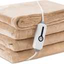 LaffyLo Electric Heated Blanket Twin Size 62"x84", Breathable & Luxurious Flannel, Soft Warm Gift with Over-Heat Protection, 4 Heating Levels & 10 H Auto Shut Off, Machine Washable, Light Brown