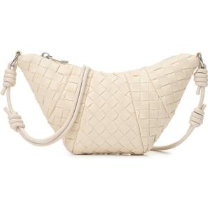 Woven Small Crescent Purse Small Crossbody Bags Mini Crescent Crossbody Bags for Women Woven Croissant Phone Purse (White)