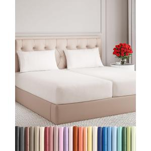 Split King Size 5 Piece Sheet Set - Comfy Breathable & Cooling Sheets - Hotel Luxury Bed Sheets for Women & Men - Deep Pockets, Easy-Fit, Extra Soft & Wrinkle Free - Antique White Oeko-Tex Bed Sheets