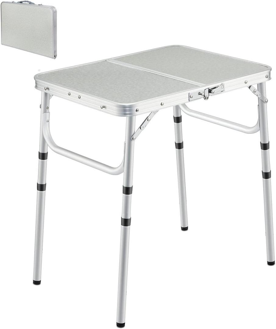 REDCAMP Small Folding Camping Table 2ft, 3 Heights Portable Outdoor Folding Table Aluminum Camp Table Adjustable Height Lightweight for Picnic Cooking Beach (24''L x 16''W(3 heights10"/19"/26"))