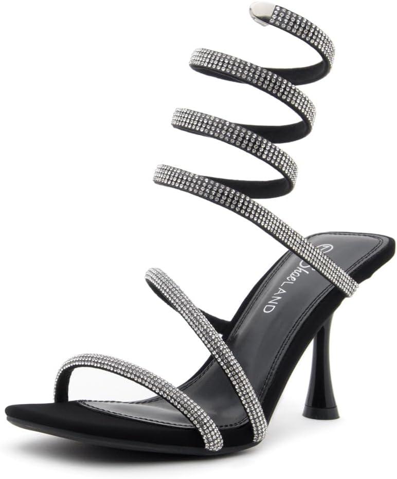 Shoe Land Charming2 Women's Rhinestone Heels, Square Open Toe High Stilettos with Spiral Ankle Wrap Strap  Coil Spiral High Heeled Crystal Dress Sandals for Party (5) Shoe Land Charming2 Women's Rhinestone Heels, Square Open Toe High Stilettos with Spiral Ankle Wrap Strap  Coil Spiral High Heeled Crystal Dress Sandals for Party (5)