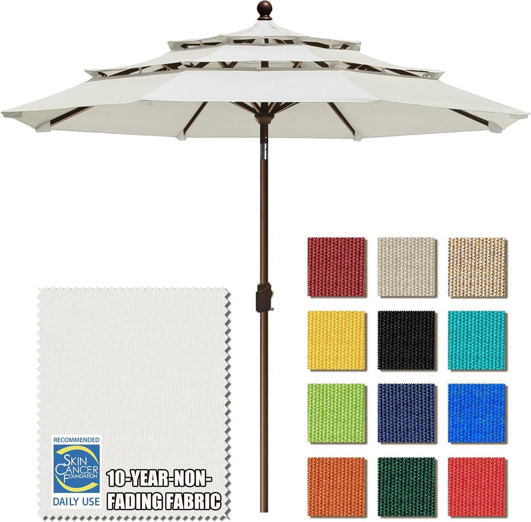 EliteShade USA 10-Year-Non-Fading 9ft 3-Tier Market Patio Umbrella, Commercial Grade Outdoor Table Umbrella with Crank Open, Windproof & UPF 50+ UV Protection, Heavy Duty Ventilation for Garden, Deck, Pool, Backyard, Beach & Bistro, White
