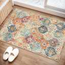 Lahome Moroccan Trellis Washable Rug, 2x3 Kitchen Rugs for Entryway Bathroom, Non-Slip Indoor Door Mat Ultra-Thin, Small Oriental Throw Carpet for Bedroom Entry Elise, Cream/Multi