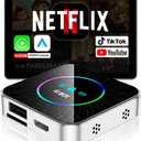 AI Box Carplay, 4+32GB Car Video Box for Netflix/YouTube/TikTok/TF Card & HDMI Output Streaming Magic AI Box Wireless CarPlay Adapter with Ambient Light, Fits for OEM Wired Car Play Cars