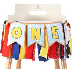 Toy Theme 1st Birthday Banner - Toy Inspiration Story's 1st Birthday High Chair Banner,Western Party Decorations, West Cowboy,High Chair,Baby Boy Photo Booth Props,Fabric Garland