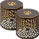 Metal Lamp Shades Set of 2, Cylinder Antique Bronze Metel Lamp Shade Light Fixture Replacement Metal Globe with 1-5/8-Inch Fitter Opening, Diameter 4.75 Height 5.0" (Chrysanthemum)