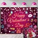 Happy Valentine's Day Backdrop 7x5FT Pink Neon Valentine's Day Photography Background Red Brick Wall Banner Valentines Party Decoration Supplies Photo Props