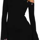 AIBUSIS Sexy Flared Long Sleeve Slim Fit Bodycon Going Out Club Party Y2K Mini Dress Size S