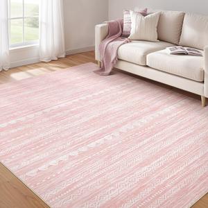 Nakagishi Pink Rugs for Bedroom Girls: 6x9 Washable Boho Large Neutral Cute Soft Area Rug Modern Indoor Floor Non Slip Accent Carpet for Living Room Nursery Kids Playroom Preppy Room Dorm Baby Room