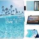 MonsDirect for Amazon Kindle Fire HD 8 & 8 Plus Case (12th/10th Generation 2024/2022/2020 Release), PU Leather Stand Cover, Auto Wake/Sleep with Pen Holder for Fire HD 8/8 Plus 2024/2022/2020, Beach (#1 Beach)