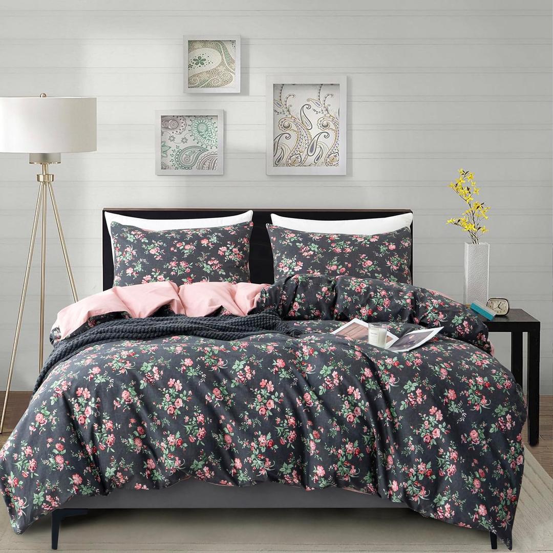 Jane yre King Duvet Cover Set Floral Soft 100% Cotton 3 Pieces Bedding Set Garden Vintage Style Floral King Duvet Cover for All Seasons with Zipper Closure Luxury Soft Breathable Comfy (Pattern0502)