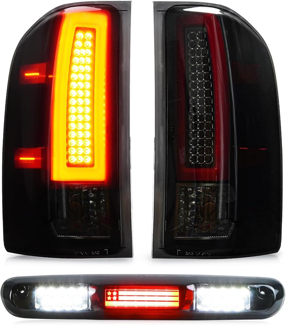 Tail Light + 3rd Third Brake Cargo Lamp for 07-13 Chevy Silverado 1500, 07-14 2500 HD & 3500 HD, 08-14 GMC Sierra 3500 HD, High Mount Stop Light Rear LED Taillight Assembly, 25958482 25958483