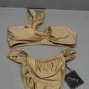 ZAFUL Women's One Shoulder Bikini Twisted Ruched High Cut Bandeau Bikini Set Two Piece Swimsuit (0-beige) S