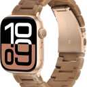 V-MORO Lightweight Bands Compatible with Apple Watch Series 11/10/9/8/7 38/40/41/42mm Fashion Cute Bracelet Band Rose Gold Stainless Steel Buckle Watch Strap for iwatch Series SE/6/5/4/3/2/1,Caramel