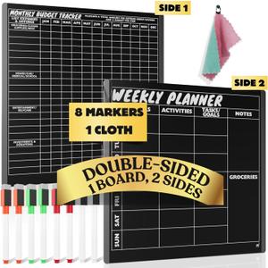 Double-Sided Magnetic Weekly Planner for Fridge with Monthly Budget Chart - Weekly Magnetic Calendar for Refrigerator and Monthly Bills Board - Easy to Use with Scratch-Free Magnetic Strips