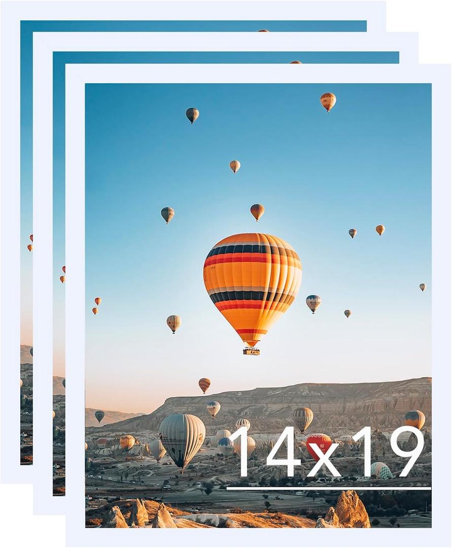 JCJMY 14x19 White Picture Frame Set of 3, Horizontal and Vertical Formats for Wall Hanging, 14 x 19 Wall Gallery Poster Photo Frames with Shatter Resistant Plexiglass, 3 Pack, White