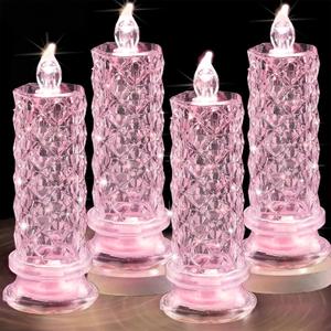 Rose Shadow LED Flameless Candles, 4PCS Romantic Battery Operated Candles Led Pillar Candles for Valentines Romantic Propose Anniversary Wedding Decorations(Pink, D 2.5" x H 7.2")