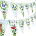 Peter Welcome Baby Banner Pennant - Rabbit Baby Shower Decoration - Peter Baby Shower Supplies - Blue